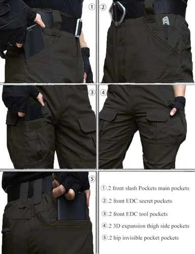 Vista 3 de Pantalones resistentes al agua para hombre, ajuste recto, tácticos, de combate, militar, con múltiples bolsillos