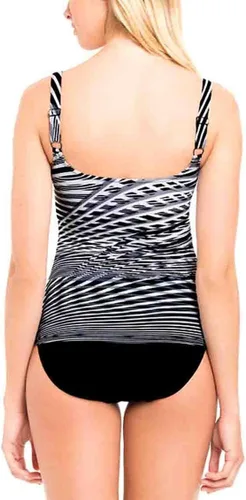 Vista 2 de Essentials by Gottex - Traje de baño texturizado de una pieza con brasier integrado para mujer, Tankini con estampado blanco y negro con parte