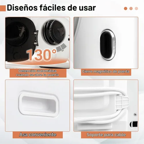 Vista 9 de COSTWAY Secadora portátil de ropa, máquina compacta de secado de 1.5 pies cúbicos con tambor de acero inoxidable y panel táctil LED, secadora