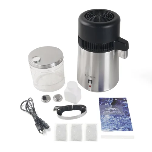 Vista 9 de Bonnlo Destilador de agua de acero inoxidable de 1.1 galones/4L con recipiente de vidrio, máquina de agua destilada de 750 W, destiladores de agua