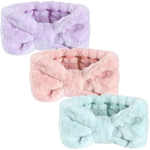 Vista 22 de Hicarer Diadema de toalla de 3 piezas para mujer, para maquillaje, spa, para lavarse la cara y la ducha (beige)