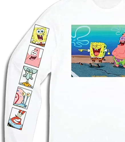 Vista 6 de Camisa de Bob Esponja para hombre, camiseta de manga larga con cangrejo Esponja, Patrick y Krusty