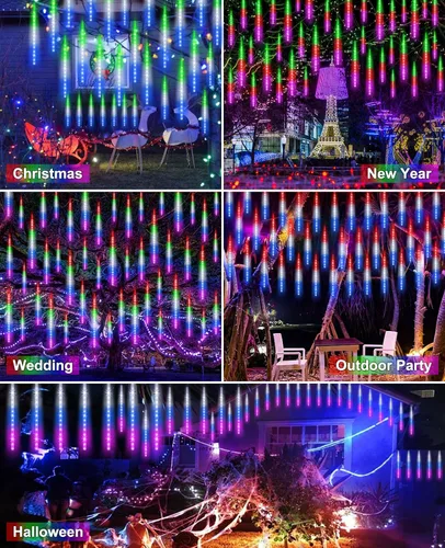Vista 7 de EAGWELL Luces de Lluvia de Meteoros de Navidad, 20 en 20 Tubos Luces de Lluvia en Cascada con Cambio Automático con 12 Modos, Decoración Navideña