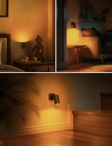 Vista 7 de L LOHAS LED Luces nocturnas enchufables a la pared, [paquete de 2] luces nocturnas giratorias con sensor de atardecer a amanecer, brillo ajustable