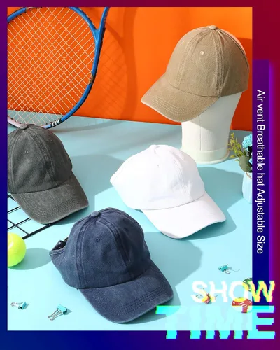 Vista 4 de Jiuguva Paquete de 4 gorras de béisbol con espalda descubierta para cola de caballo, gorras de béisbol para mujer, ajustables