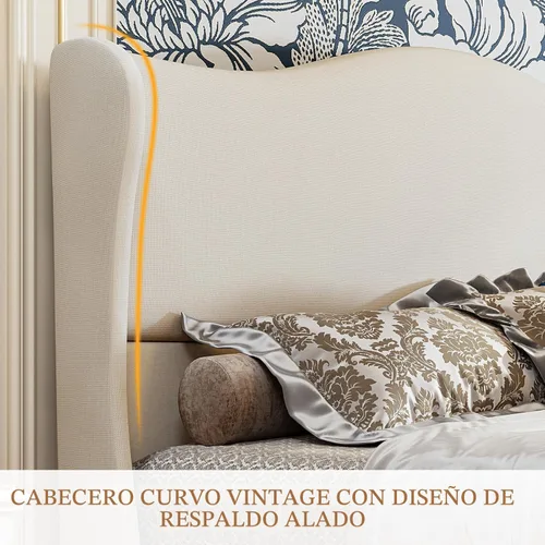 Vista 5 de koorlian Marco de Cama Tamaño Completo Cama Plataforma Tapizada con Cabecera Alta de 51" Wingback, Tela Suave, Estilo Retro Simple Cama Plataforma