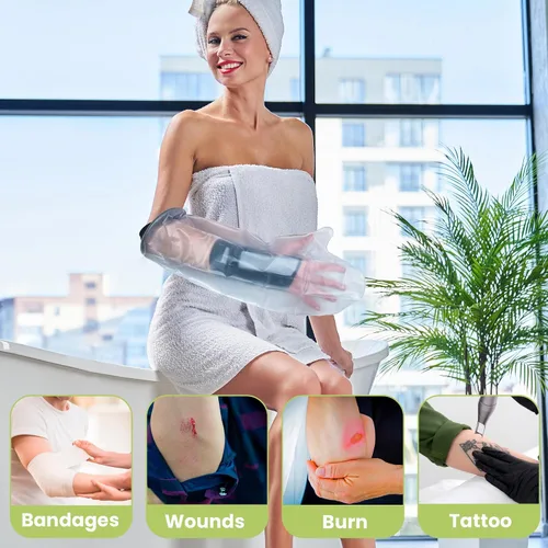 Vista 6 de Fundas pequeñas para brazo de ducha para adultos, funda protectora impermeable para codo de brazo roto, bolsa fundida reutilizable para ducha