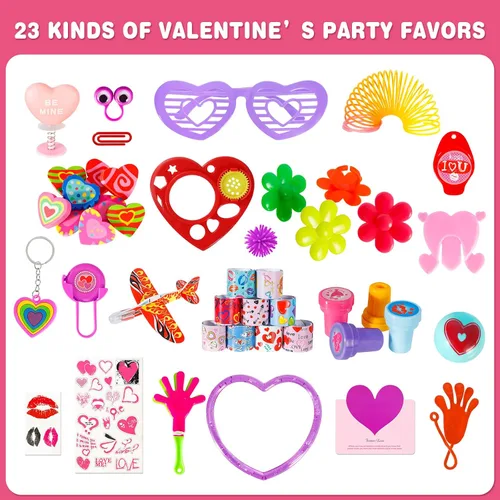 Vista 3 de Thuodo 156 piezas de juguetes surtidos para el día de San Valentín, regalos de intercambio de aula, mini calcomanías, sellos, premios de fiesta