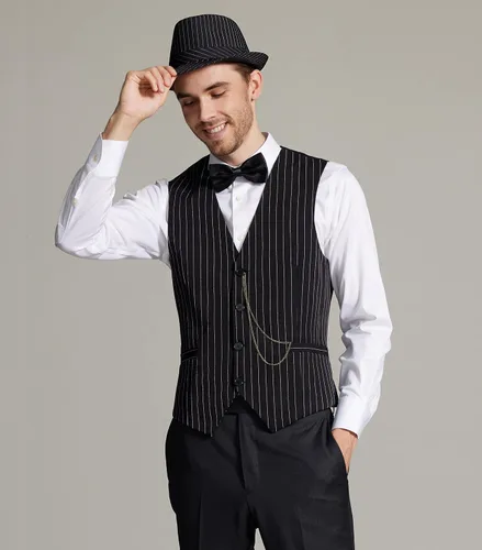 Vista 2 de Gionforsy Disfraz de gángster de los años 20 para hombre, conjunto de accesorios para disfraz de Gatsby, sombrero de Panamá, tirantes y pajarita