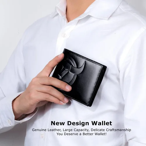 Vista 6 de BULLCAPTAIN Cartera delgada para hombre de cuero genuino RFID bloqueo minimalista cartera para hombres doble tarjeta de crédito titular 203H Negro S
