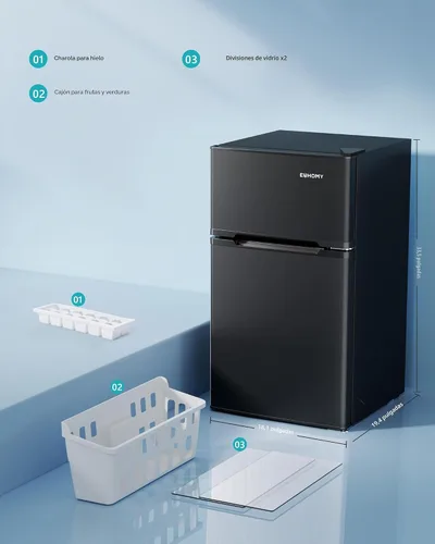 Vista 6 de Euhomy - Refrigerador miniatura con congelador, 3.2 pies cúbicos, refrigerador miniatura con congelador, refrigerador de dormitorio con congelador