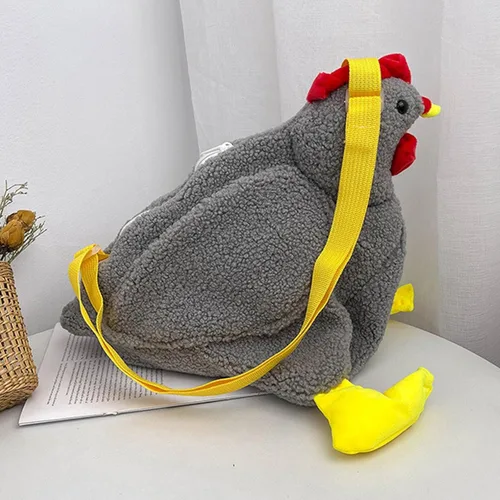Vista 2 de TOOYFUL Bolso de pollo para niños y niñas, estilo animal, estilo vintage, caricatura, pollo, felpa, novia, esposa, Gris