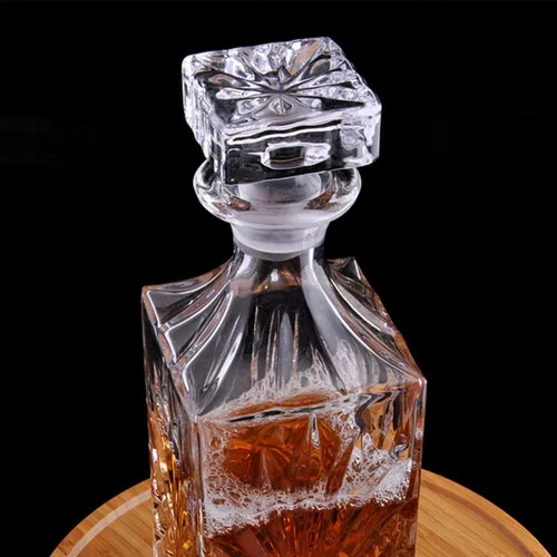 Vista 4 de Decantador de vidrio con tapón geométrico hermético, decantador de whisky para vino, bourbon, brandy, licor, jugo, agua, enjuague bucal, vidrio