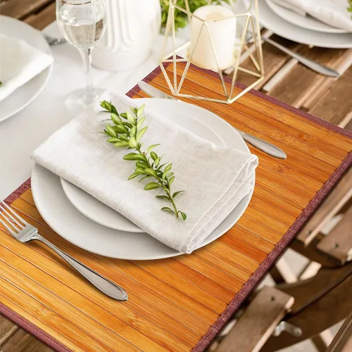 Vista 5 de Hushee 8 manteles individuales de bambú para mesa de comedor, lavables, resistentes al calor, manteles individuales de bambú para comedor y mesa