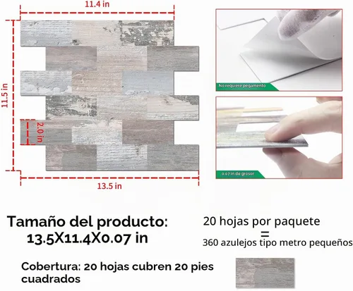 Vista 6 de DEWOO 20 hojas de azulejos de pared autoadhesivos estilo rustico para despegar y pegar para cocina estilo granja, aspecto de madera sintética
