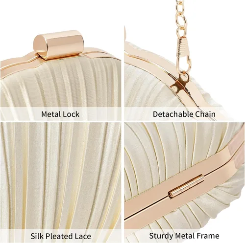 Vista 4 de Bolso de mano de noche plisado de satén para mujer, elegante bolso de mano con cadena para boda