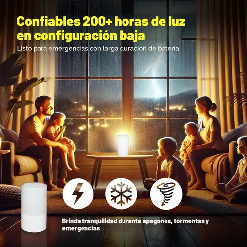 Vista 2 de LFI Lights Lámpara de mesa de emergencia para cortes de energía, luz recargable de más de 200 horas con cargador USB, cable 3 en 1, 3 modos, sensor