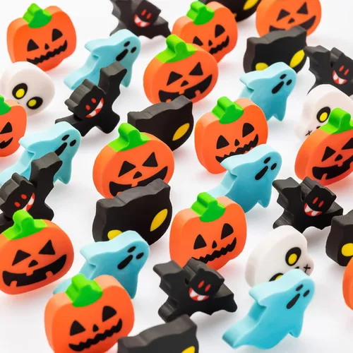 Vista 6 de YGAOHF Paquete de 150 mini borradores – 6 estilos, divertidos borradores de calabaza, fantasma, murciélagos, recuerdos de fiesta de dulce o truco
