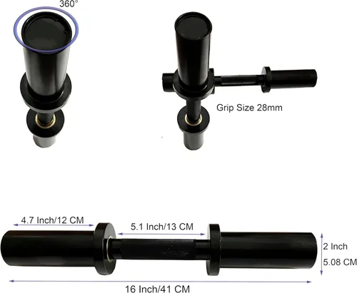 Vista 3 de Olympic Loadable Dumbbell Handle, 16 Inch Steel Barbell with 2 Pairs Collar Clips, 200lb Capacity for Home Gym, Weightlifting, Strength Training and