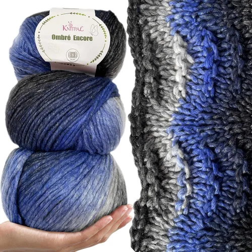 Vista 18 de Ombré-Encore - Hilo grueso degradado para crochet, 3 bolas, 507 yardas/420G (14.82 oz), patrones gratis - Hilo voluminoso multicolor peso 5