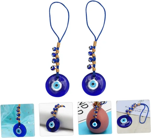 Vista 6 de 2pcs Devil's Eye Pendant Blue Beads Lucky Key Chain Evil Eye Key Holer House Decorations for Home Turkish Amulet Rear View Mirror Hanging Blue