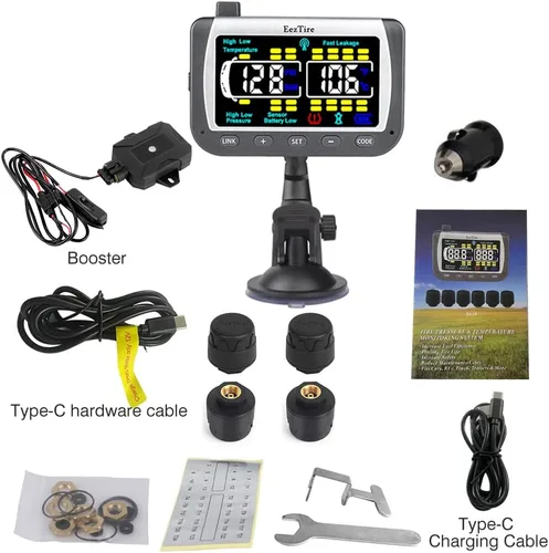 Vista 6 de EEZ RV Products EEZTire - Sistema de monitoreo de presión de neumáticos en tiempo real/24x7 - Monitor a color + 4 sensores + Sistema de refuerzo