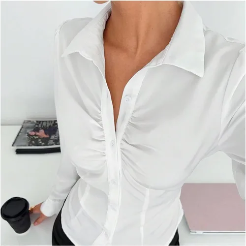 Vista 4 de SweatyRocks Camisas con botones para mujer, ajustadas, manga larga, para el trabajo, blusas