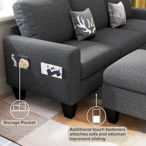Vista 6 de Sofá modular en forma de L de 78 pulgadas, color gris oscuro con otomana de almacenamiento
