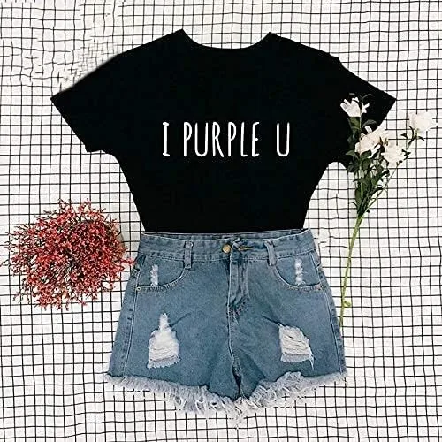 Vista 5 de Tshirts for Bangtan Boys Women Sleeve I Purple You Letter Printed T-Shirt for Korean Pop Merchandise Purple