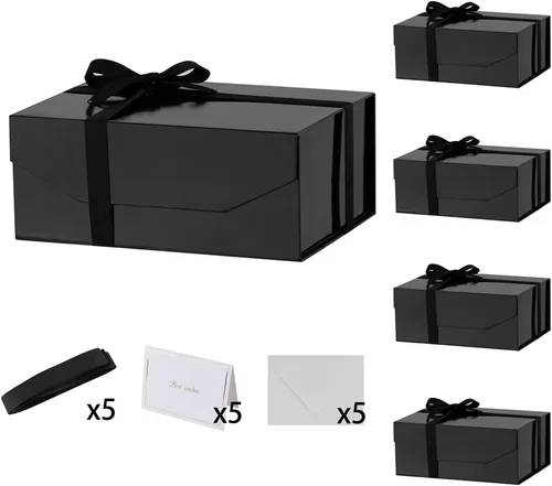 Vista 47 de 1 paquete de caja de regalo negra con tapas, pequeña de 12 x 8 x 2.7 pulgadas, cajas de regalo para ropa, cajas de regalo para camisas con cinta