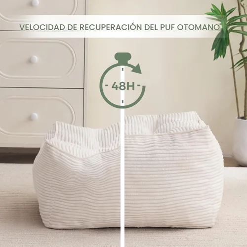 Vista 4 de HIGOGOGO Puf Otomano Cuadrado Relleno, Pufs de Pana con Relleno de Trozos de Espuma, Puf Peludo y Esponjoso Taburete Reposapiés Otomano