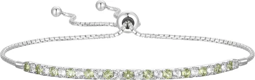 Vista 18 de Pulsera Bolo ajustable de Tirafina con gemas y zafiro blanco creado en laboratorio, de plata esterlina, fácil de poner y quitar