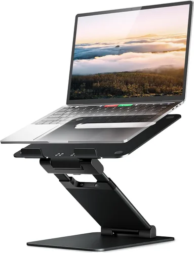 Vista 12 de Nulaxy Soporte de computadora portátil de altura ajustable para escritorio, elevador de computadora de aluminio plegable doble, diseño extraíble