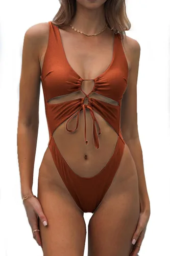 Vista 26 de Traje de baño sexy de una pieza con recortes, encaje, espalda descubierta y corte alto monokini para mujer Azul bebé