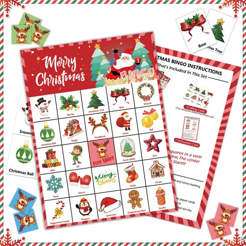 Vista 4 de VESPRO 46 tarjetas de juego de bingo de Navidad para 30 jugadores, juegos de fiesta de Navidad para niños, actividades en el aula
