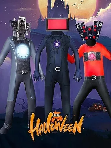 Vista 2 de MIEFUYIL Traje de baño para niño, disfraz de Halloween, juego de rol, con tocado, disfraz de juego de dibujos animados para niños de 5 a 12 años
