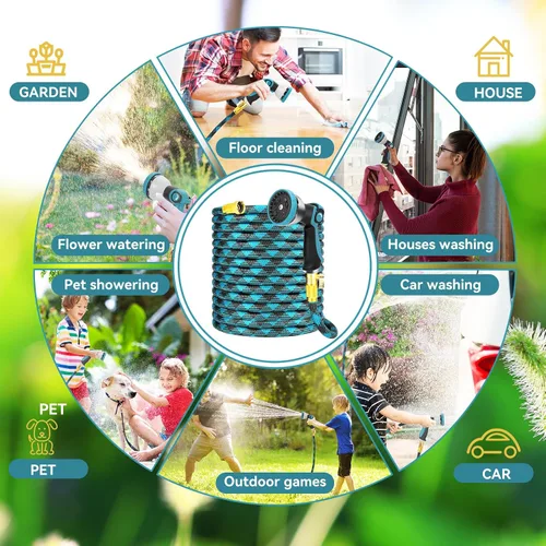 Vista 6 de Manguera de jardín de 50 pies, manguera de agua no expansible, manguera de jardín flexible y manguera ultraligera con boquilla de manguera de jardín