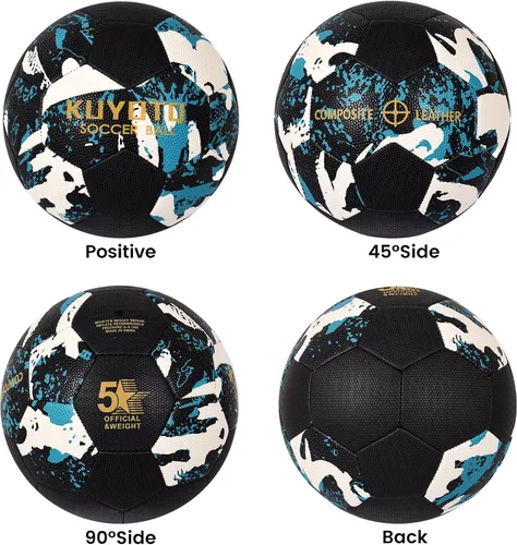 Vista 7 de KUYOTQ Soccer Ball, Machine Stitched PU/TPU Leather Soccer Ball Match & Training for Kids Youth Adult, Professional Construction for Durable in and