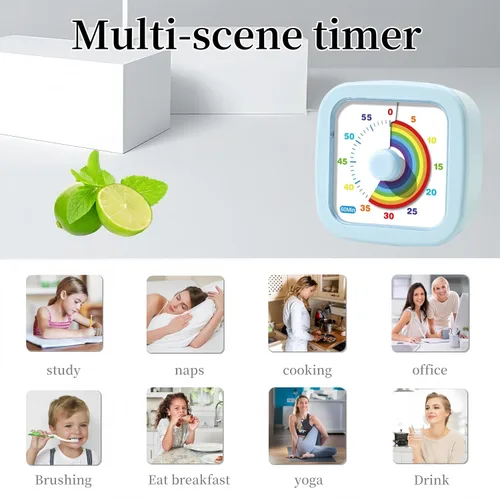 Vista 6 de Temporizador visual para niños, lindo arco iris, temporizador de cuenta regresiva de 60 minutos, gestión del tiempo para niños y adultos, Azul