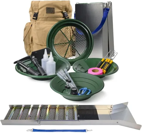 Vista 11 de ASR Outdoor Kit de Caja de Esclusa de Oro Plegable de Aluminio de 50" para Prospección de Oro con Mochila, Caqui