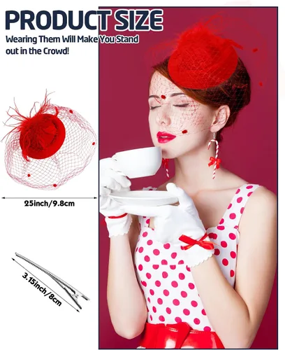 Vista 3 de Hoteam 12 tocados para mujeres y niñas, sombreros de fiesta de té, pastilleros con velo, plumas de malla vintage, cóctel, fiesta de té, para boda