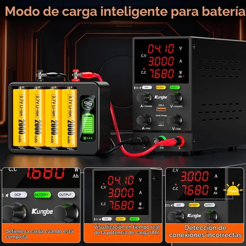 Vista 2 de Fuente de alimentación de CC variable, fuente de alimentación de banco de CC regulada de conmutación ajustable de 30 V 10 A con modo de carga