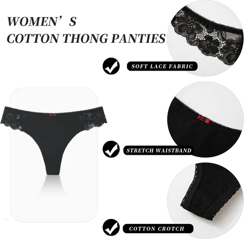 Vista 4 de LEVAO Tangas de algodón para mujer, tangas de algodón sexy con espalda en T, ropa interior cómoda, paquete múltiple S-XL