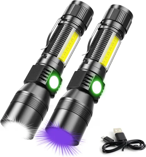 Vista 8 de Linterna UV Luz Negra, linterna recargable USB con base magnética - Luz brillante, luz lateral, 7 modos, zoom, impermeable – Antorcha LED para Marrón
