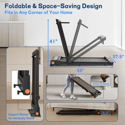 Vista 7 de Caminadora 4 en 1 con control remoto inclinado compacto 3.0HP plegable debajo del escritorio para oficina en casa, fitness, capacidad de 300 libras
