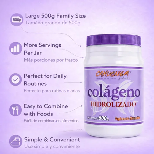 Vista 5 de CAHUENGA - Colágeno hidrolizado en polvo 17.64 oz - Proteína sin sabor para cabello, piel, uñas y articulaciones - Keto y sin gluten - Colageno