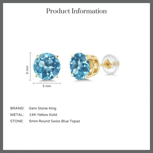 Vista 5 de Gem Stone King Aretes redondos de oro amarillo de 14 quilates con piedra natal de 0.197 in Aretes de oro para mujer