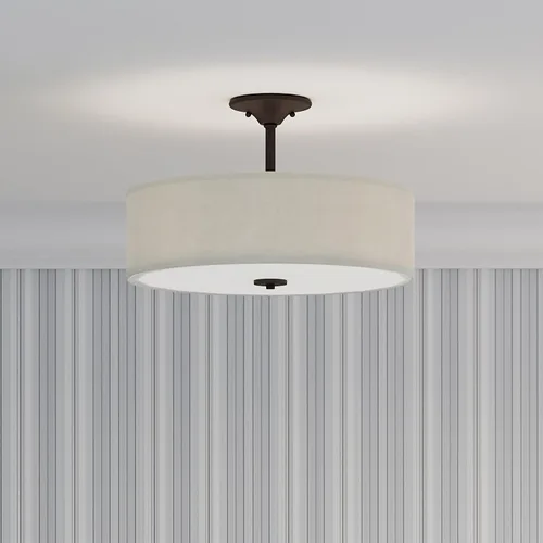 Vista 2 de Progress Lighting Inspire - Luz semiempotrada de tela de 3 luces, bronce Bronce antiguo con pantalla de lino blanco roto