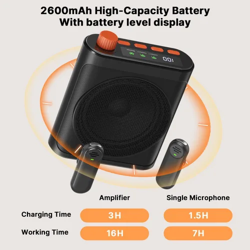 Vista 7 de yAyusi Amplificador de voz inalámbrico para profesores con 2 micrófonos magnéticos Lavalier, mini micrófono portátil manos libres y altavoz