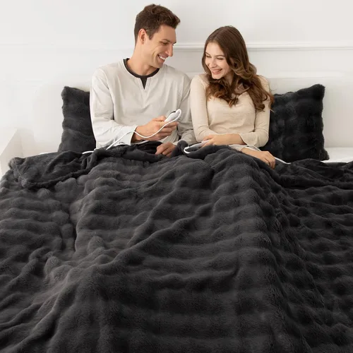 Vista 58 de Manta térmica eléctrica de franela Sherpa de 50 x 60 pulgadas - Manta eléctrica suave con 5 niveles de calefacción y 4 horas de apagado automático